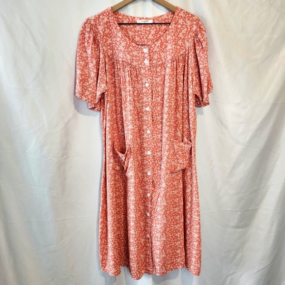 Pink Rose White Ditzy Floral Womens Sleep Dress Size XL Cozy Pajamas Housecoat - Picture 1 of 9